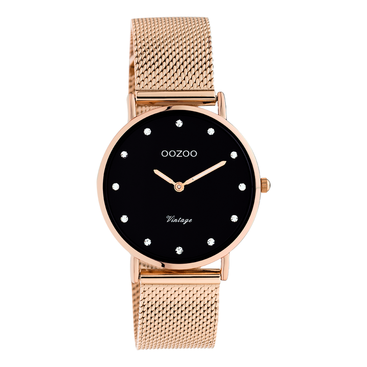 Rose Gold Oozoo Watch With Rose Gold Metal Mesh Bracelet