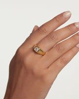 PDPAOLA Gold-Plated Silver Signet Ring With Square White Zirconia Size 14