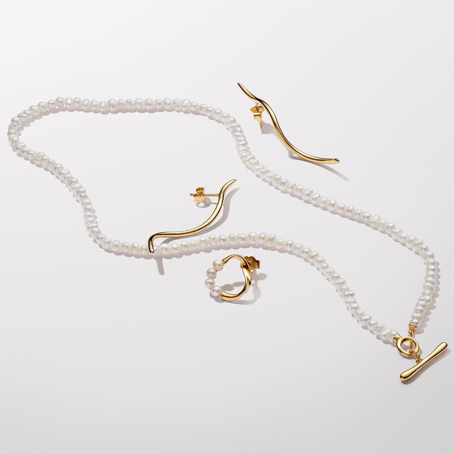 Organically Shaped Circle & Treated Freshwater Cultured Pearls Stud Earrings