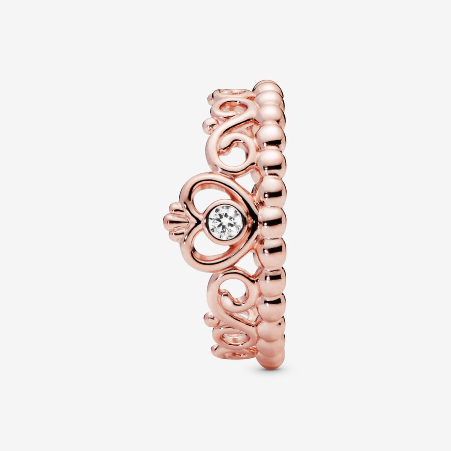 14k Rose gold-plated tiara ring with clear cubic zirconia