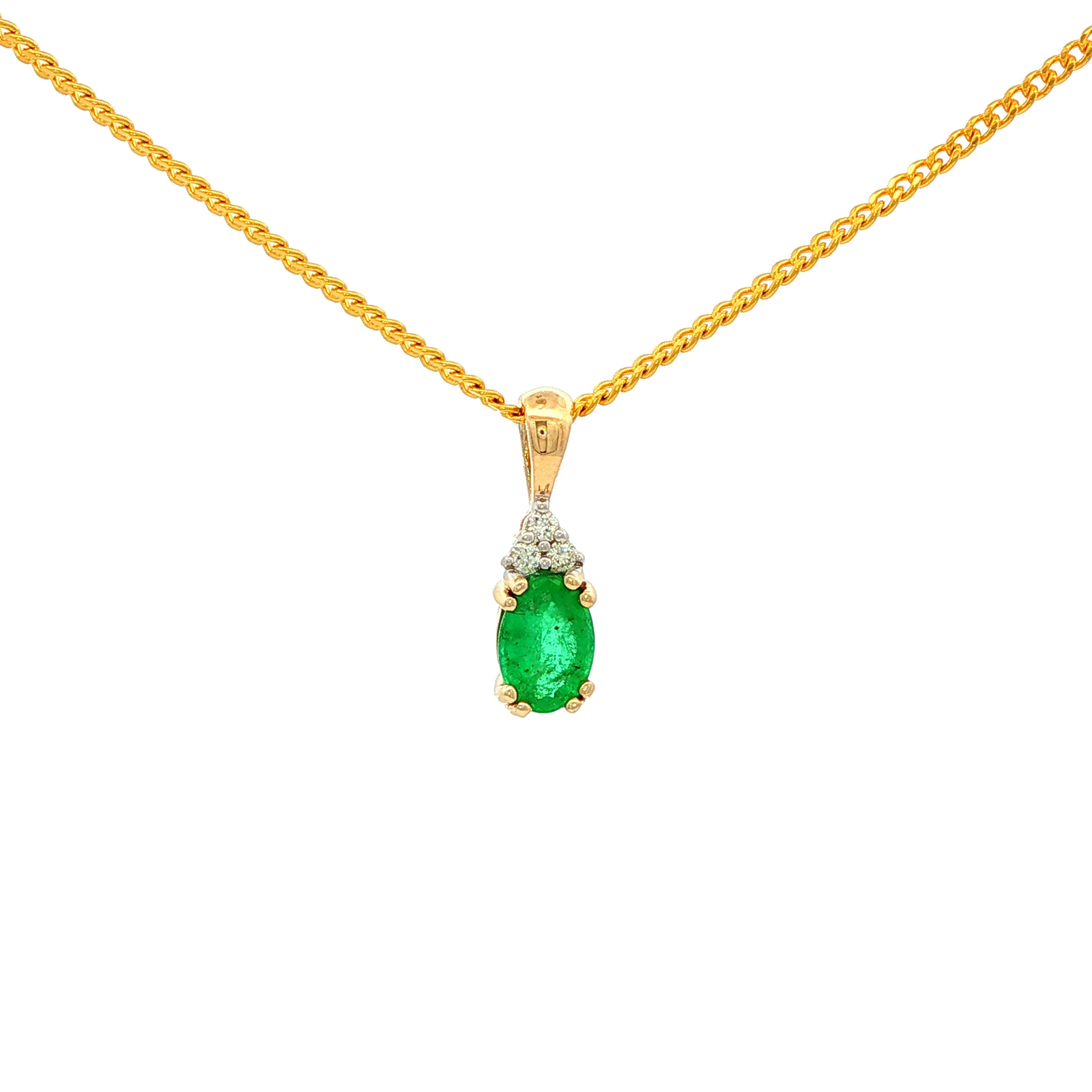 Emerald and Diamond Pendant in Yellow Gold
