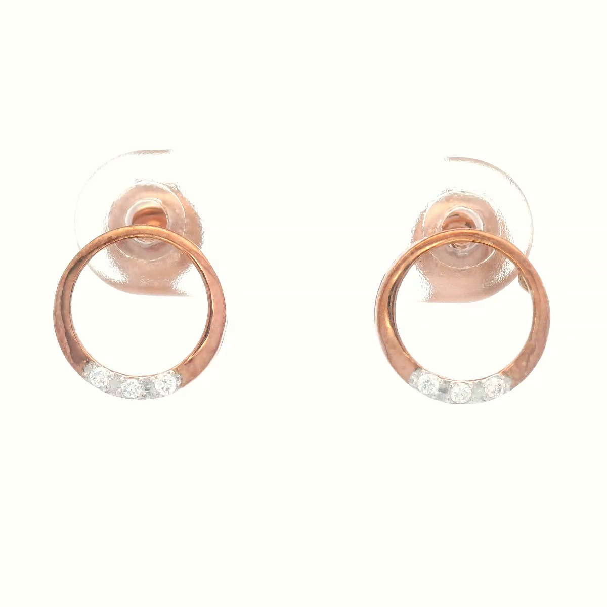 Diamond Set Open Circle Stud Earrings in 9 Carat Rose Gold