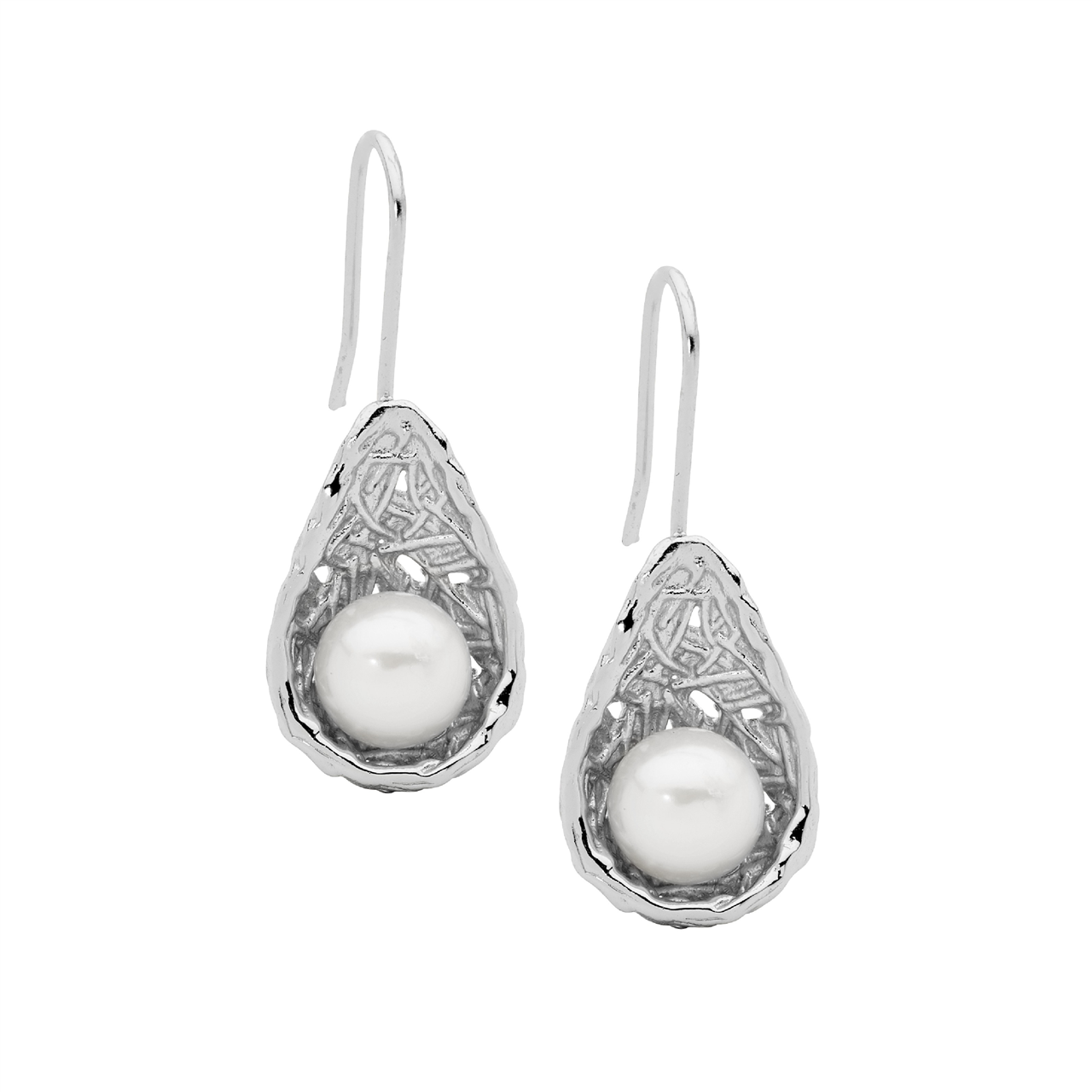 SS freshwater pearl in weave basket earrings
