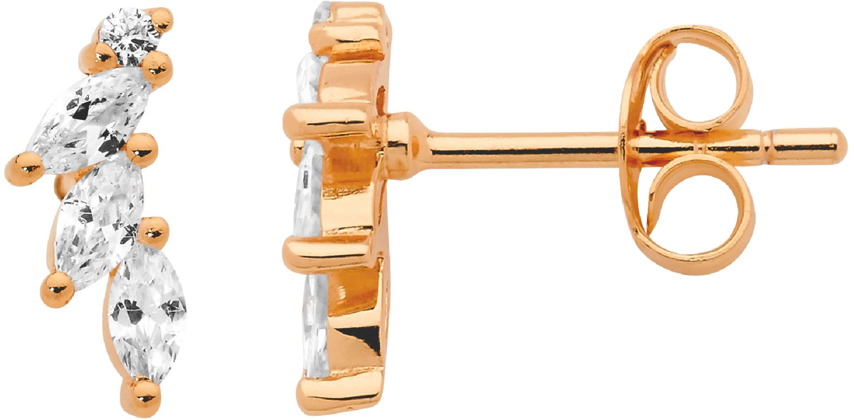 Ellani Rose Gold Plated Marquise & Round Stud Earrings