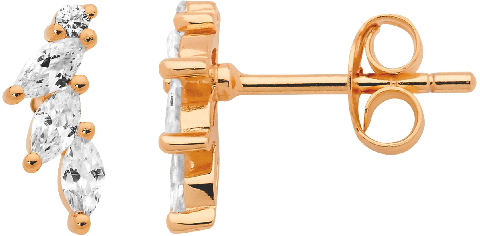 Ellani Rose Gold Plated Marquise & Round Stud Earrings