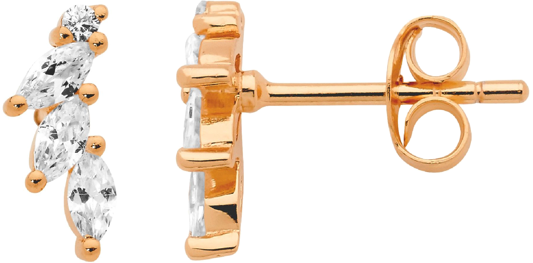 Ellani Rose Gold Plated Marquise & Round Stud Earrings