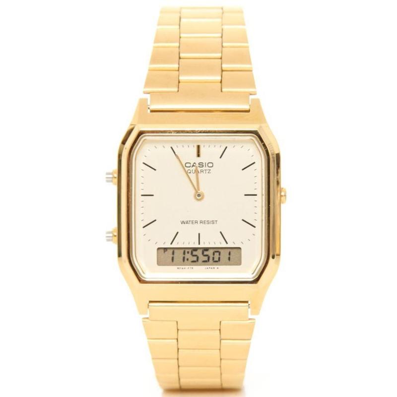 Casio AQ230GA-9D Men's Analog Digital Dual Time Gold Tone Metal Band Watch