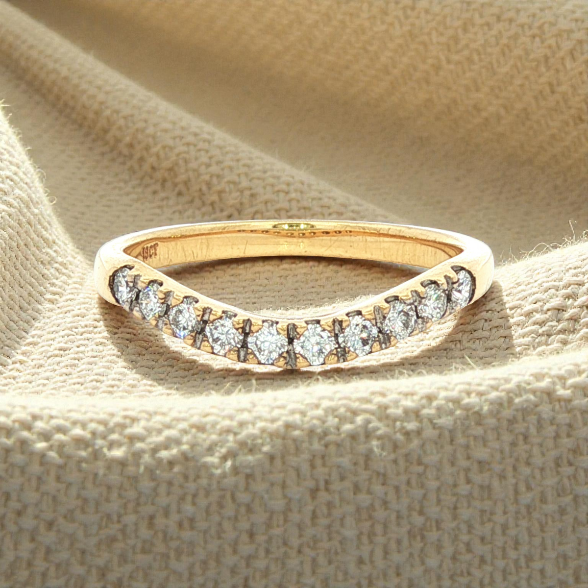Curved Diamond Set Wedding Band in Yellow Gold
