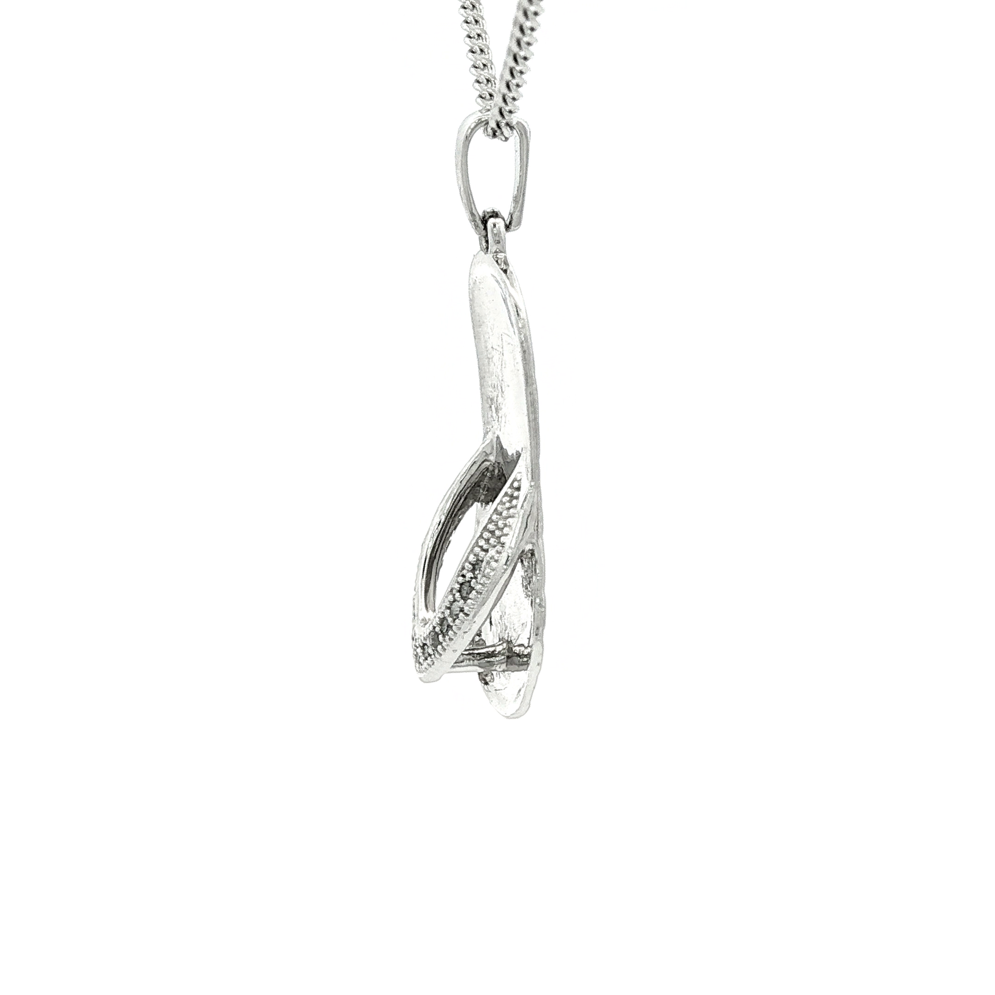 White Gold Over Silver Diamond Flip Flop Charm Necklace