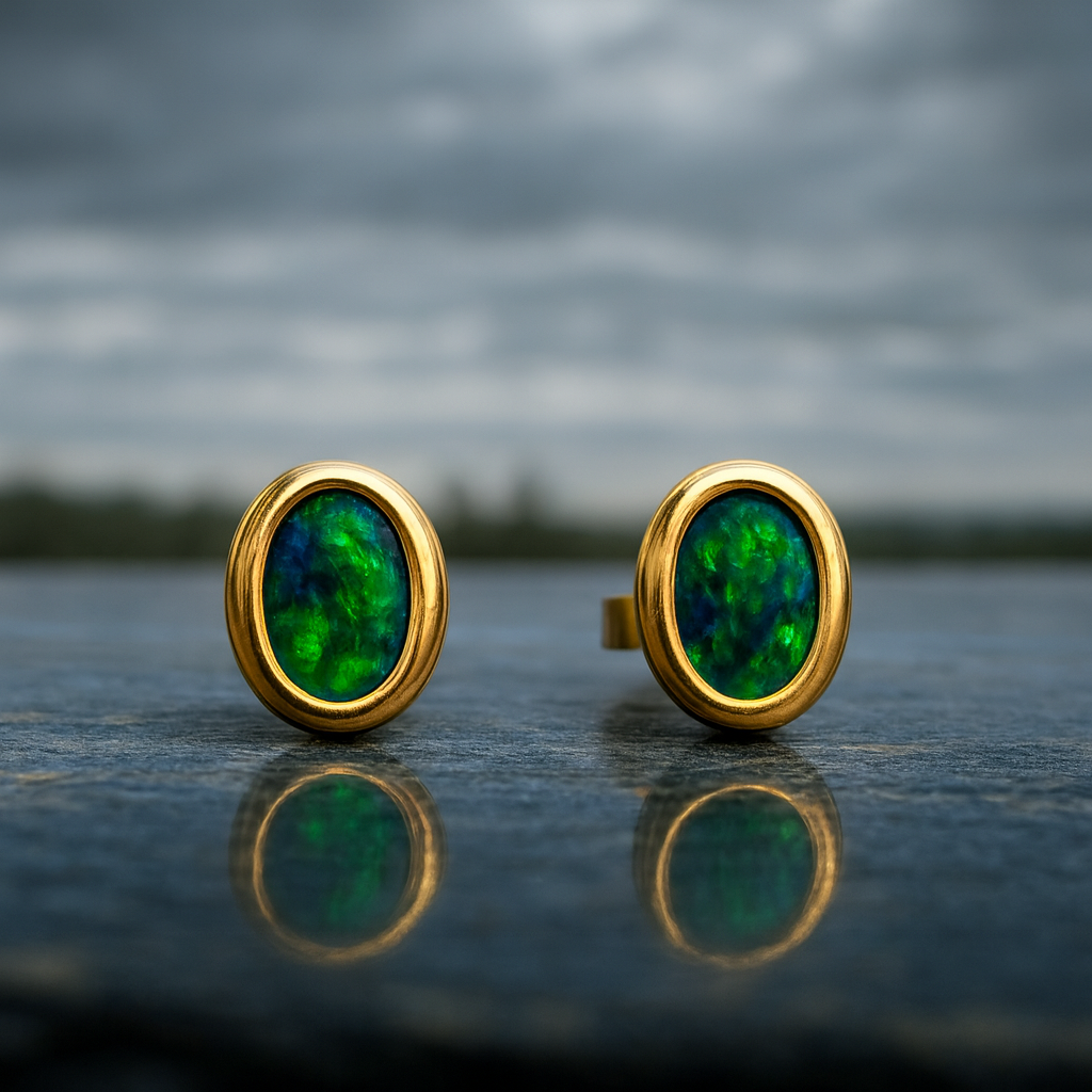 Opal Triplet Earrings in Yellow Gold