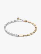 Sterling silver and 14k gold-plated bracelet with clear cubic zirconia