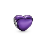 Metallic Purple Heart Silver Charm w Purple Enamel