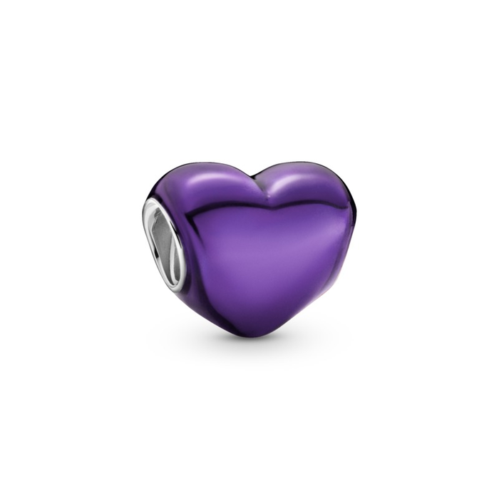 Metallic Purple Heart Silver Charm w Purple Enamel