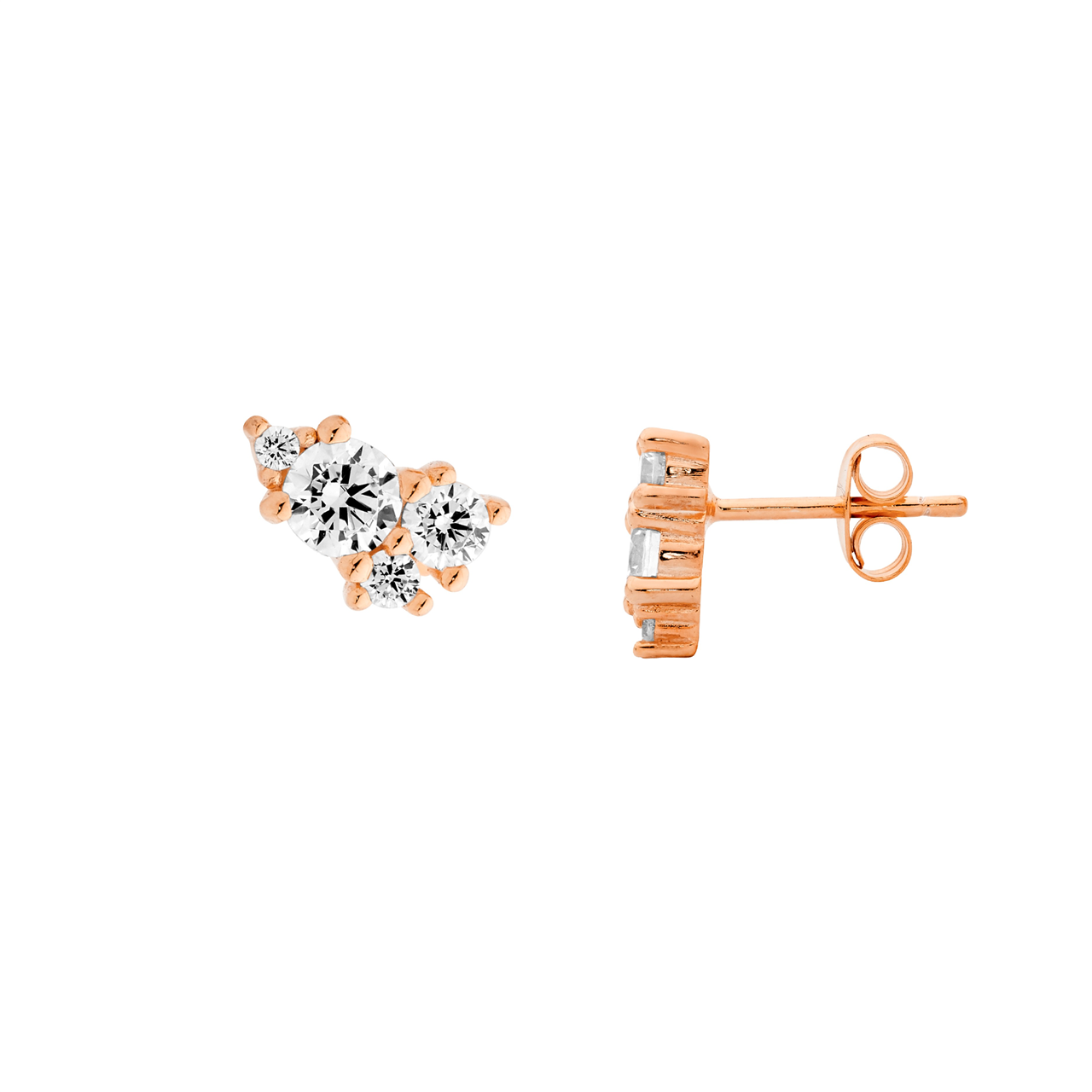 Ellani SS WH CZ Multi Size Round Cluster Stud Earrings W/ Round Gold Plating