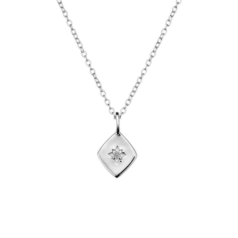 Sterling Silver Diamond Shape CZ North Star Pendant Necklace