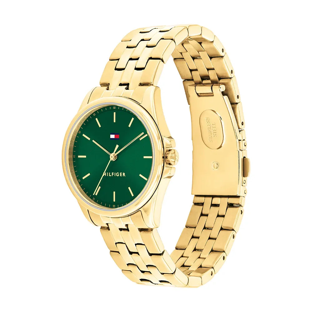 TOMMY HILFIGER Women's Green Dial Gold Steel Bracelet Watch