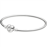 MOMENTS Silver Bangle w PANDORA Logo Heart Clasp