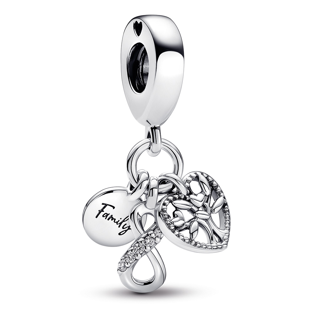 Infinity, disc and heart sterling silver dangle with clear cubic zirconia