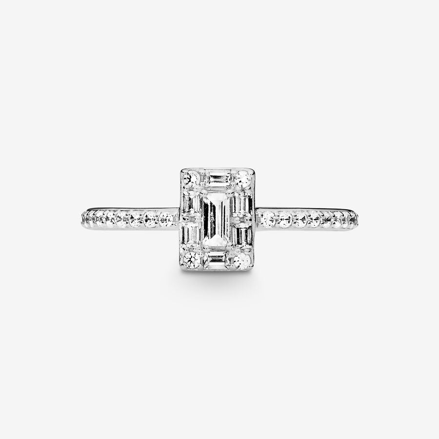 Ice cube silver ring with clear cubic zirconia