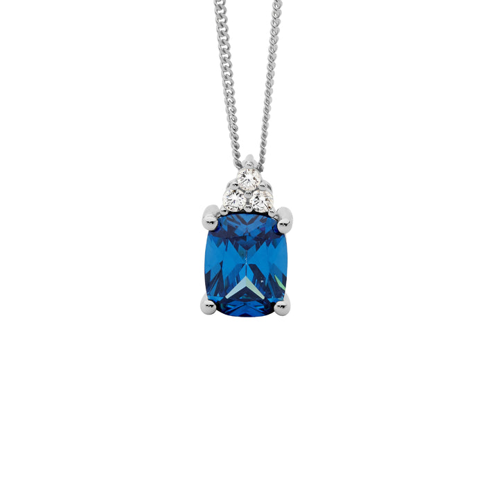 Ellani Sapphire Blue and White Cubic Zirconias Pendant
