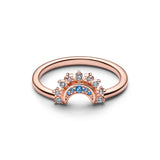 Celestial moon 14k rose gold-plated ring with night blue crystal and clear cubic zirconia