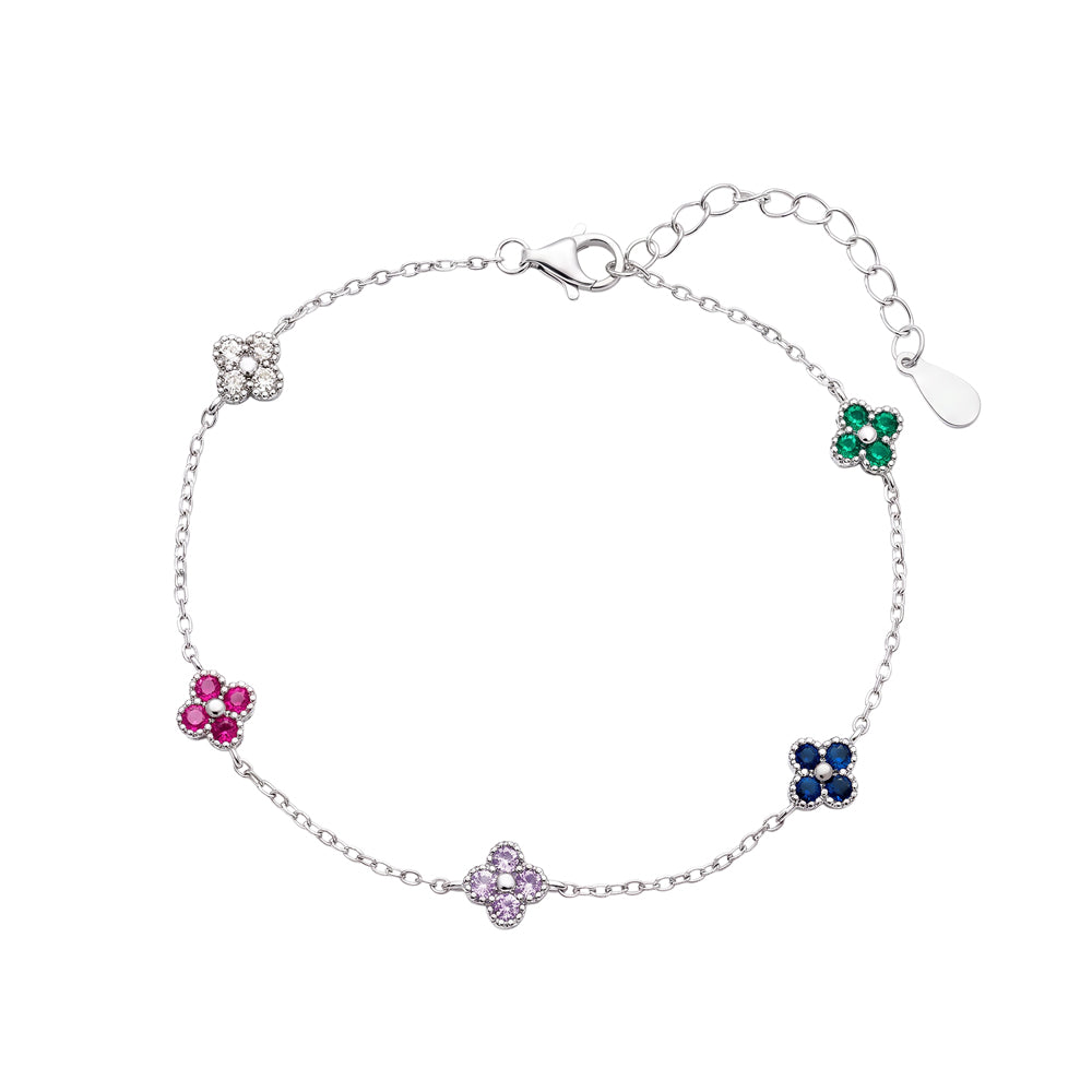 Sterling Silver Multi-Coloured CZ Fine Flower Bracelet