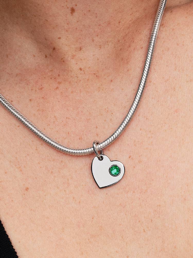 Pandora May Engravable Heart Green Stone Dangle Charm