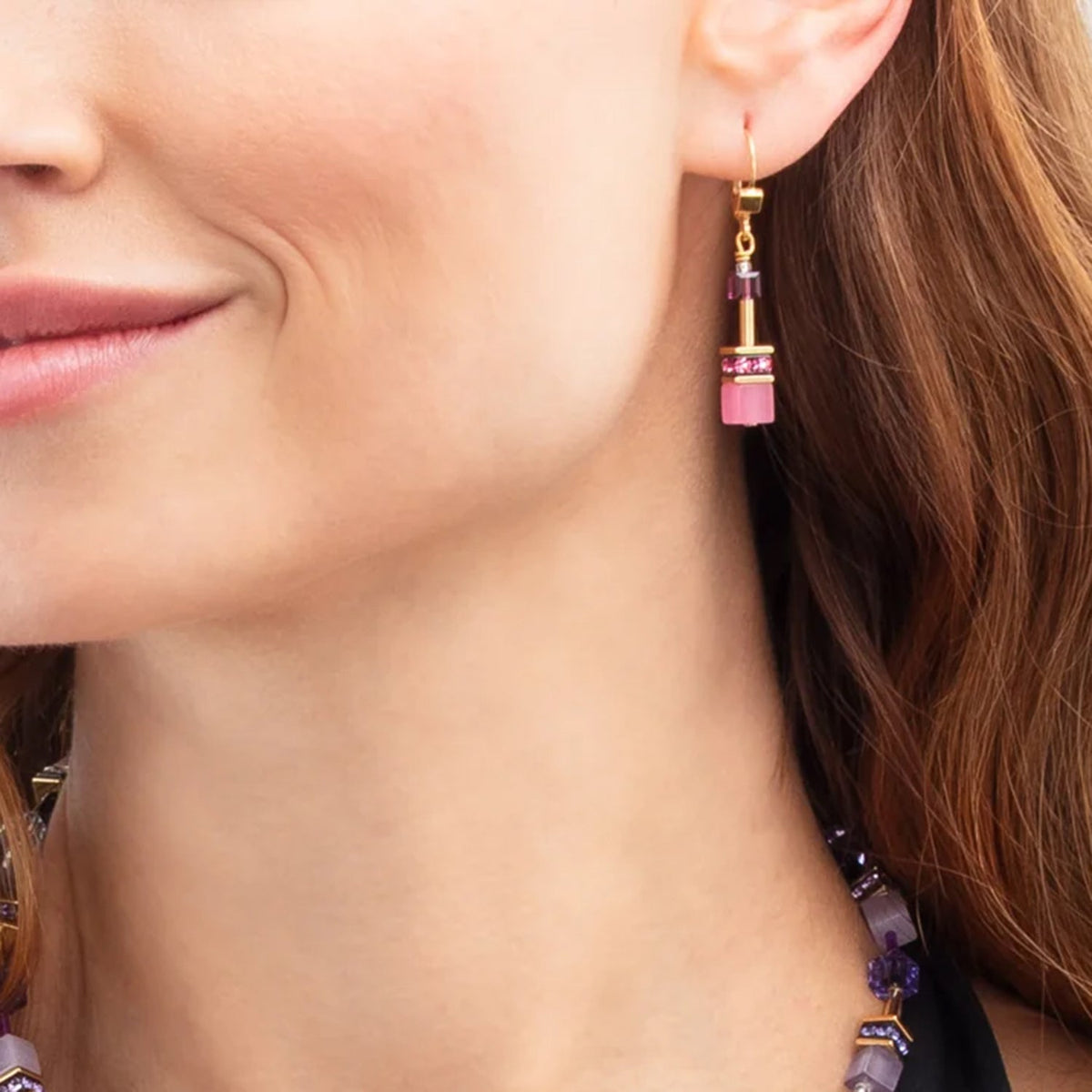 Coeur de Lion GeoCube Soft Purple & Rose Earrings