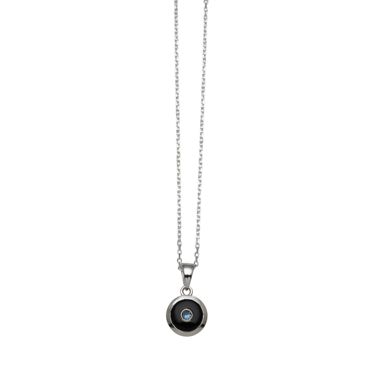 Von Treskow Adjustable Neckalce with Round Black Onyx &amp; Blue Topaz Charm (12mm)