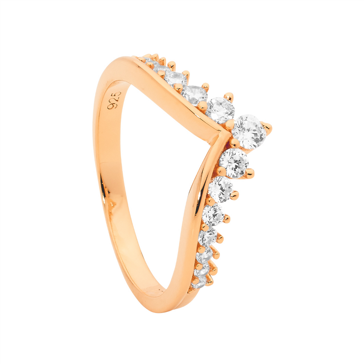 Ellani SS Plain V Ring W/ Gradual Wh CZ