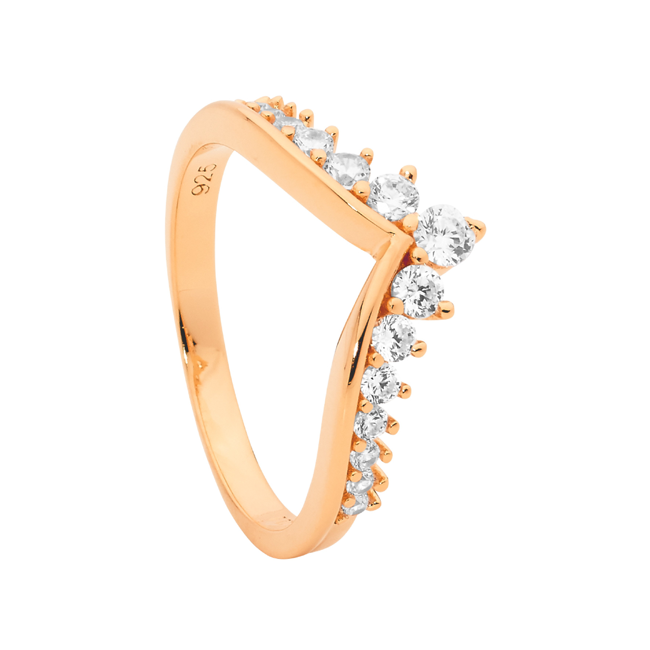 Ellani SS Plain V Ring W/ Gradual Wh CZ