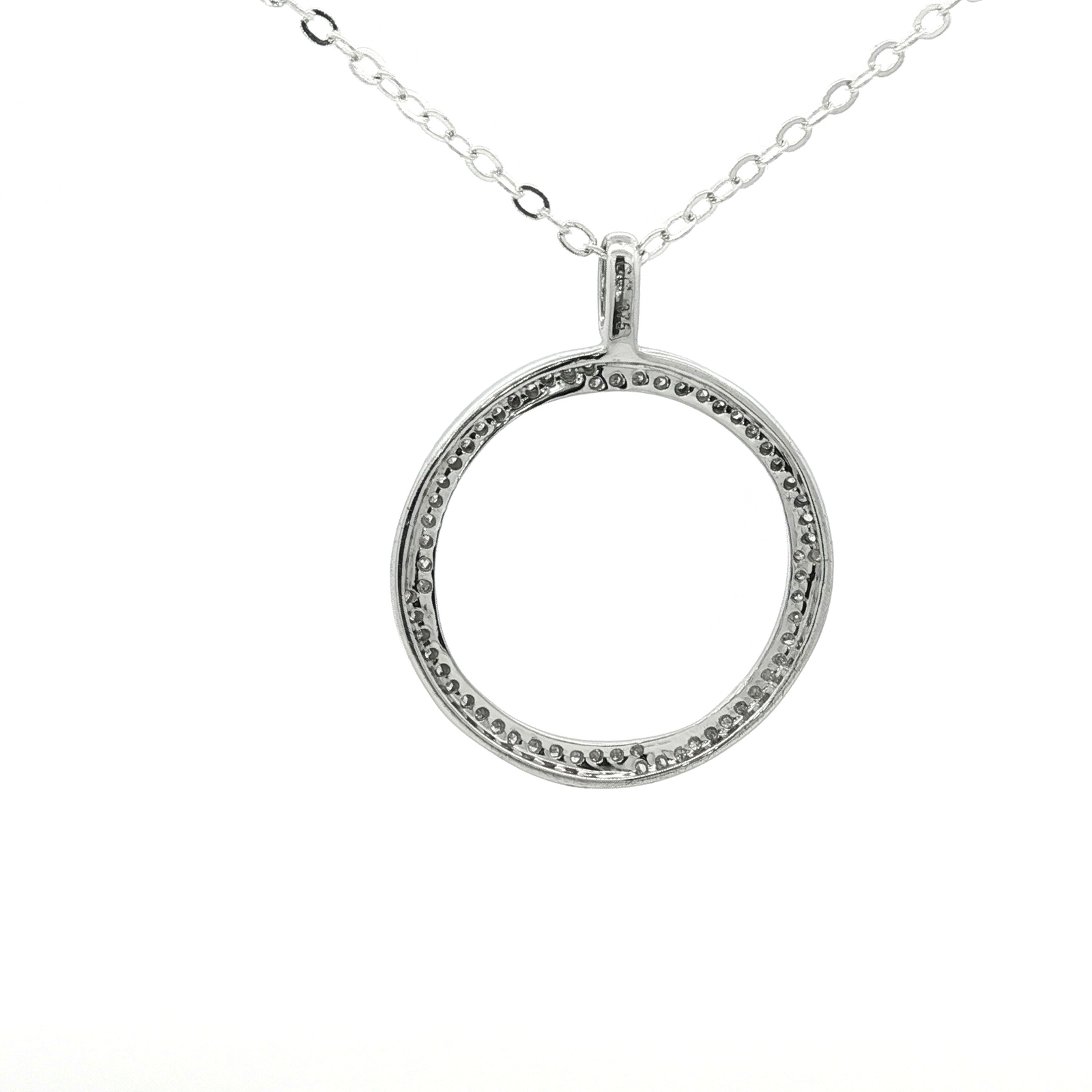 White Gold Over Silver Round Cut Diamond Circle Pendant Necklace