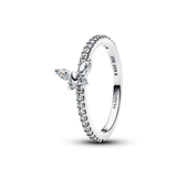 Butterfly sterling silver ring with clear cubic zirconia