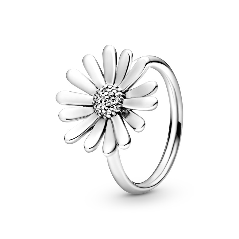 Daisy sterling silver ring with clear cubic zirconia