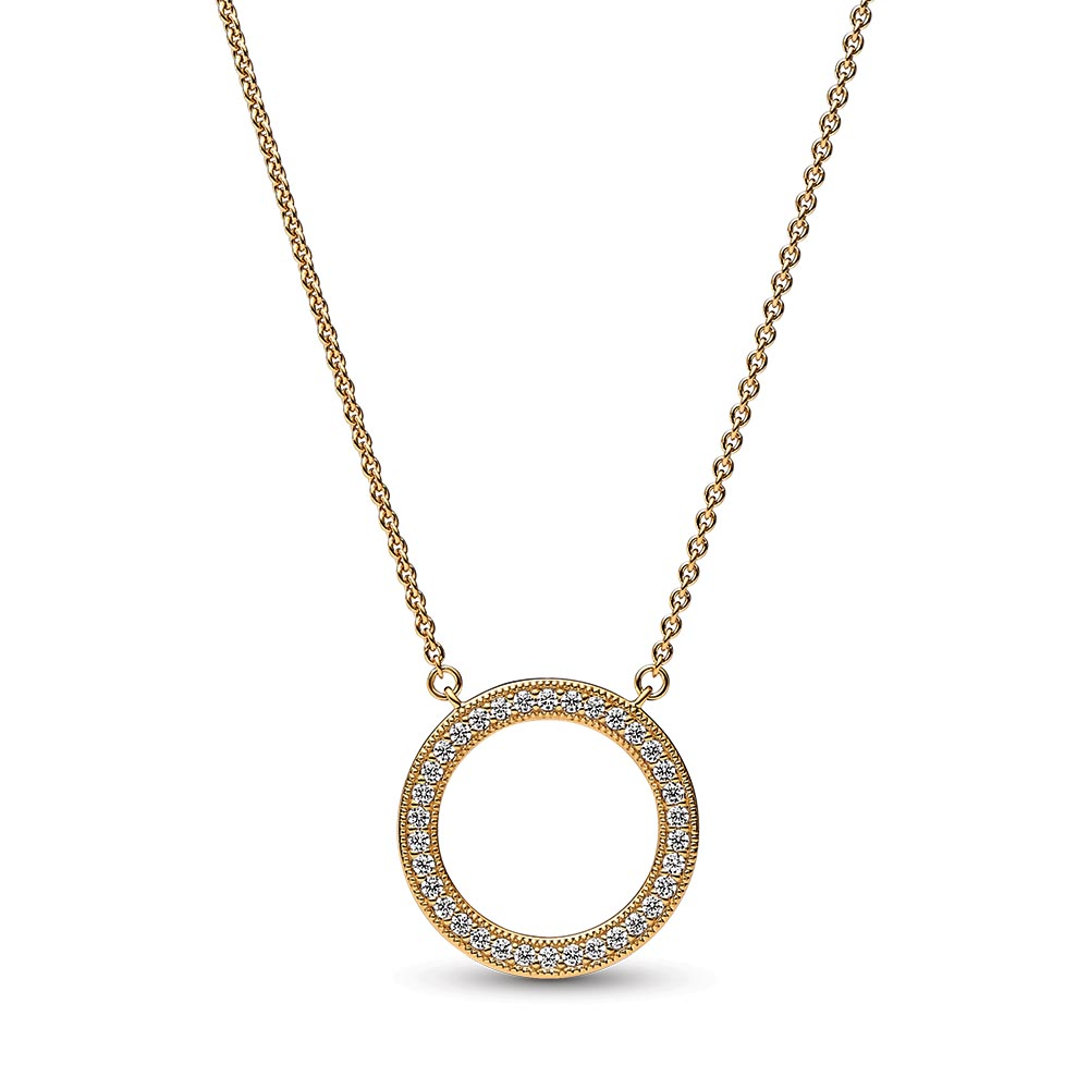 Pandora Signature Pavé & Hearts Circle Pendant Necklace
