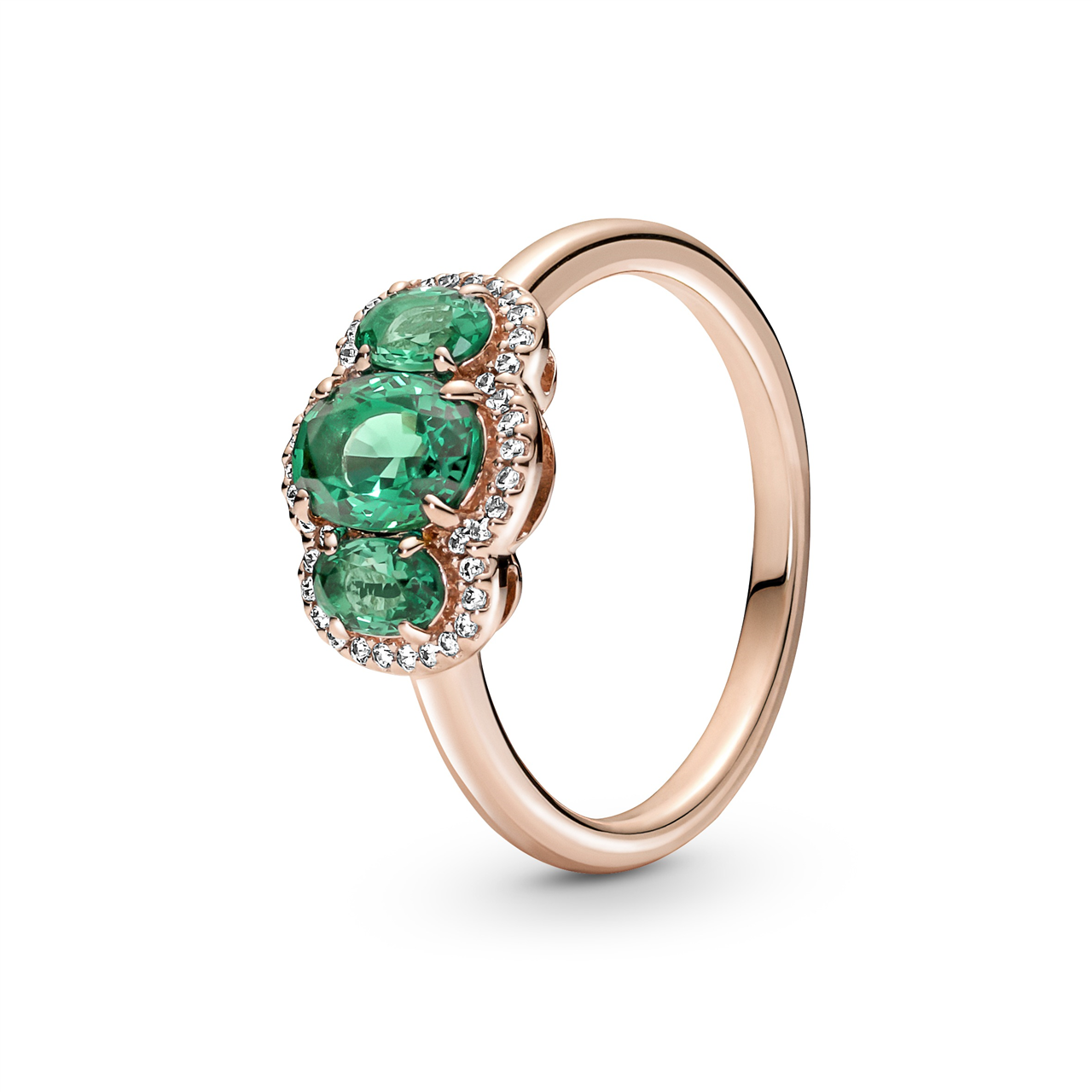 Pandora 14k Rose gold-plated ring with green crystal and clear cubic zirconia