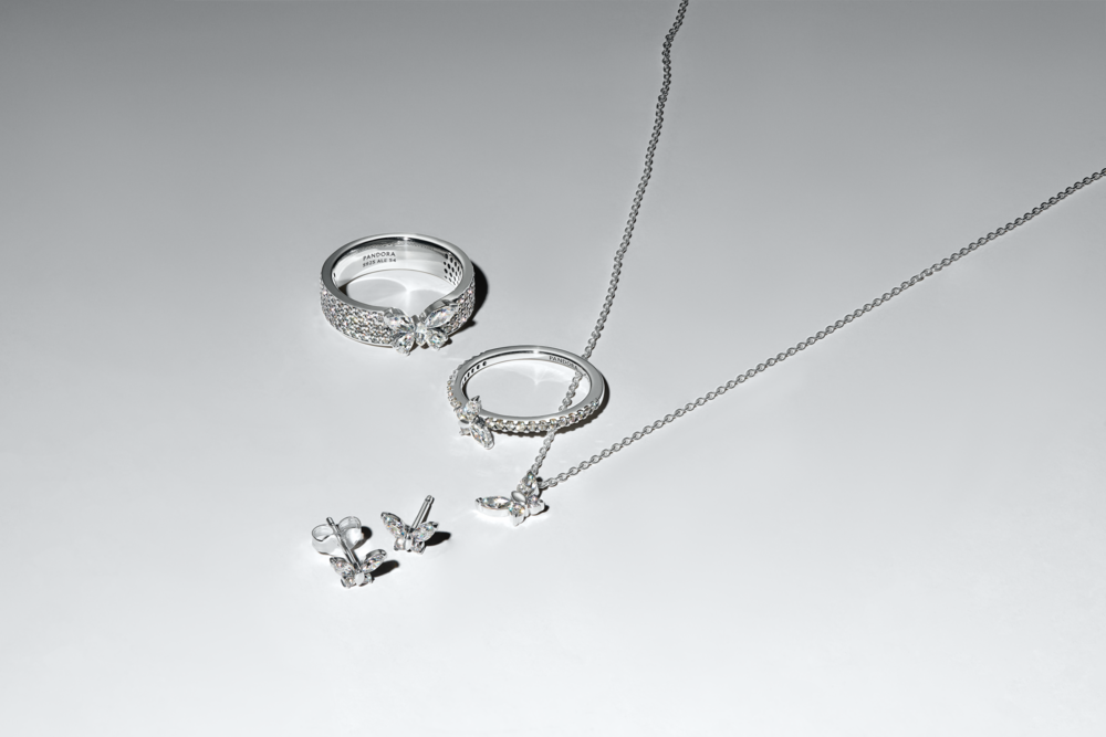 Butterfly sterling silver ring with clear cubic zirconia