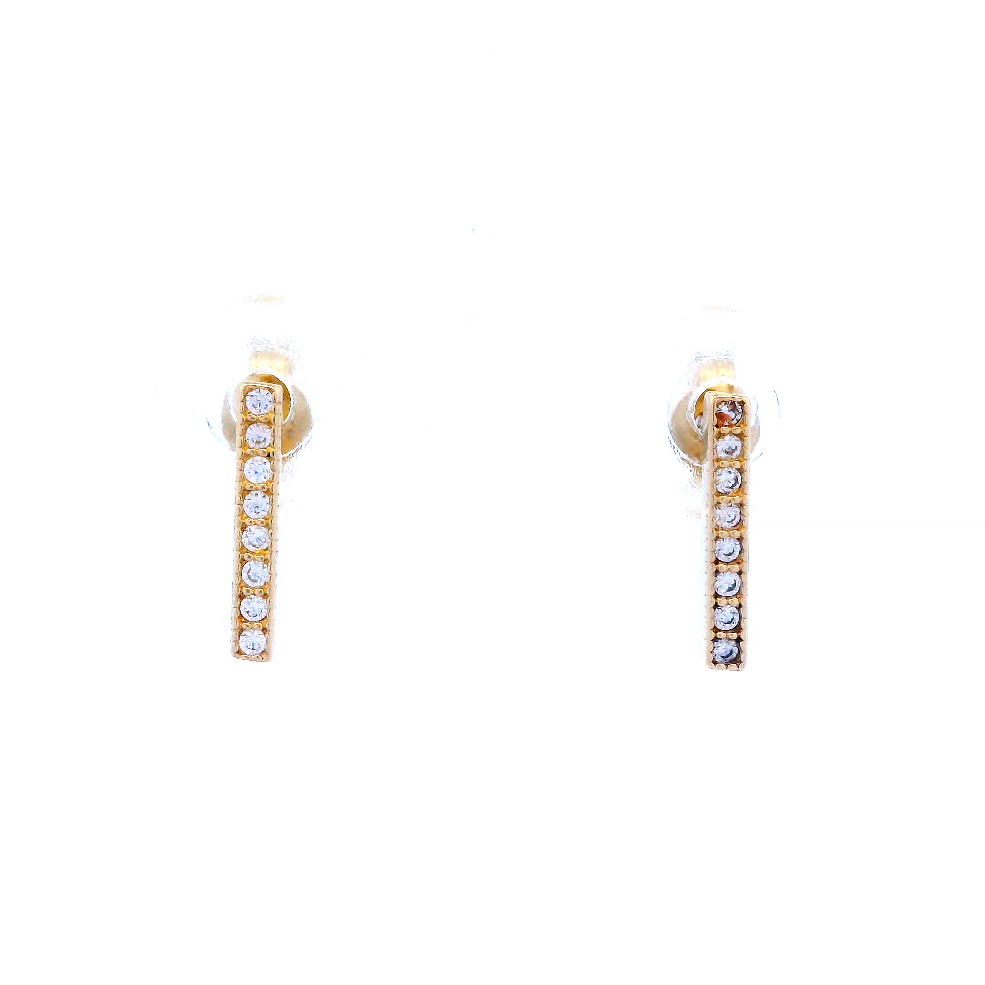 Yellow Gold Bar Earrings with Cubic Zirconia