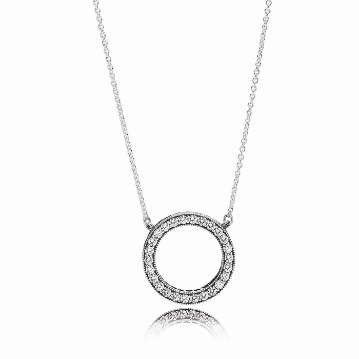 Hearts of PANDORA Silver Necklace Collier w CZ