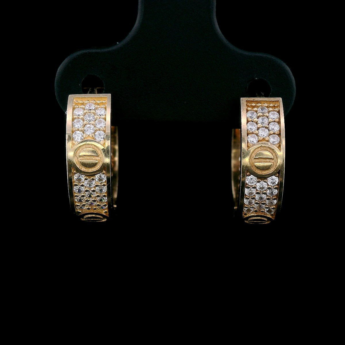 9ct Yellow Gold Cubic Zirconia Screw Detail Huggie