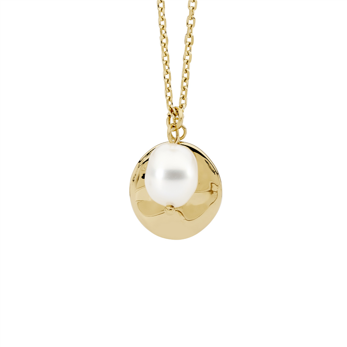 Gold Plated Stainless Steel Disk w/ Freshwater Pearl Pendant