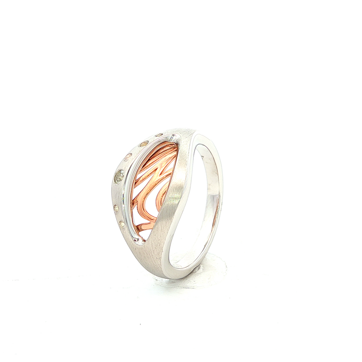 Rose Gold &amp; Rhodium Plated Sterling Silver White Sapphire Ring