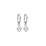 Premium Plated Brass Half Hoop Earrings with Diamond Shape Charm and CZ