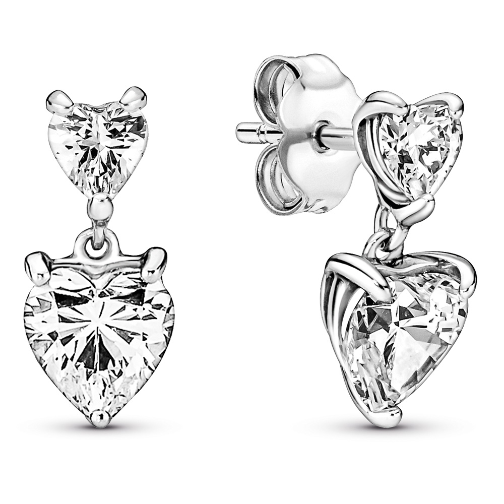 Heart sterling silver stud earrings with clear cubic zirconia