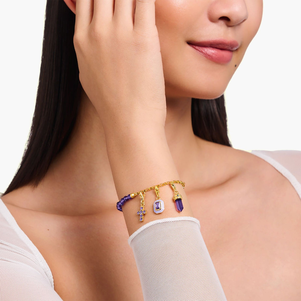 THOMAS SABO Gold Member Charm Bracelet with Violet Beads