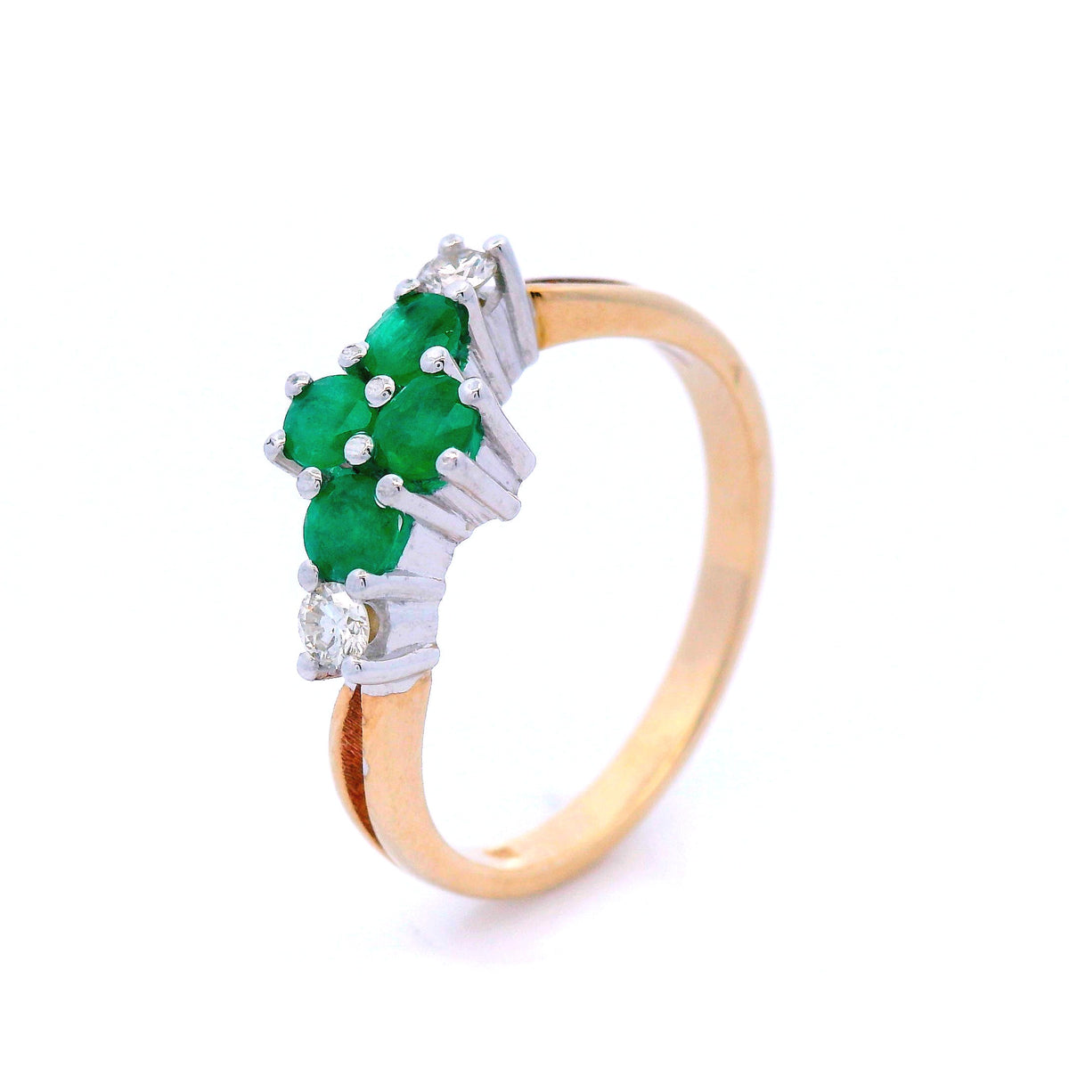 Round Emerald and Diamond Dress Ring in Yellow Gold