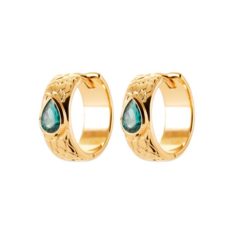 18K Gold-Plated Green Pear Wide Huggie Earrings