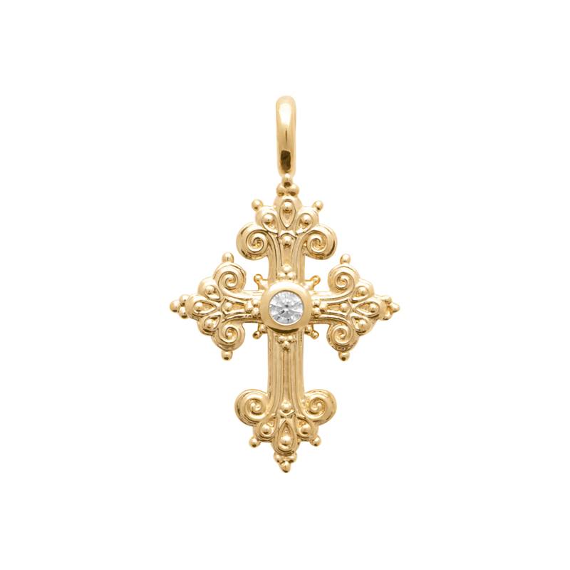 18CT YG Plated Alloy CZ Fancy Cross Pendant