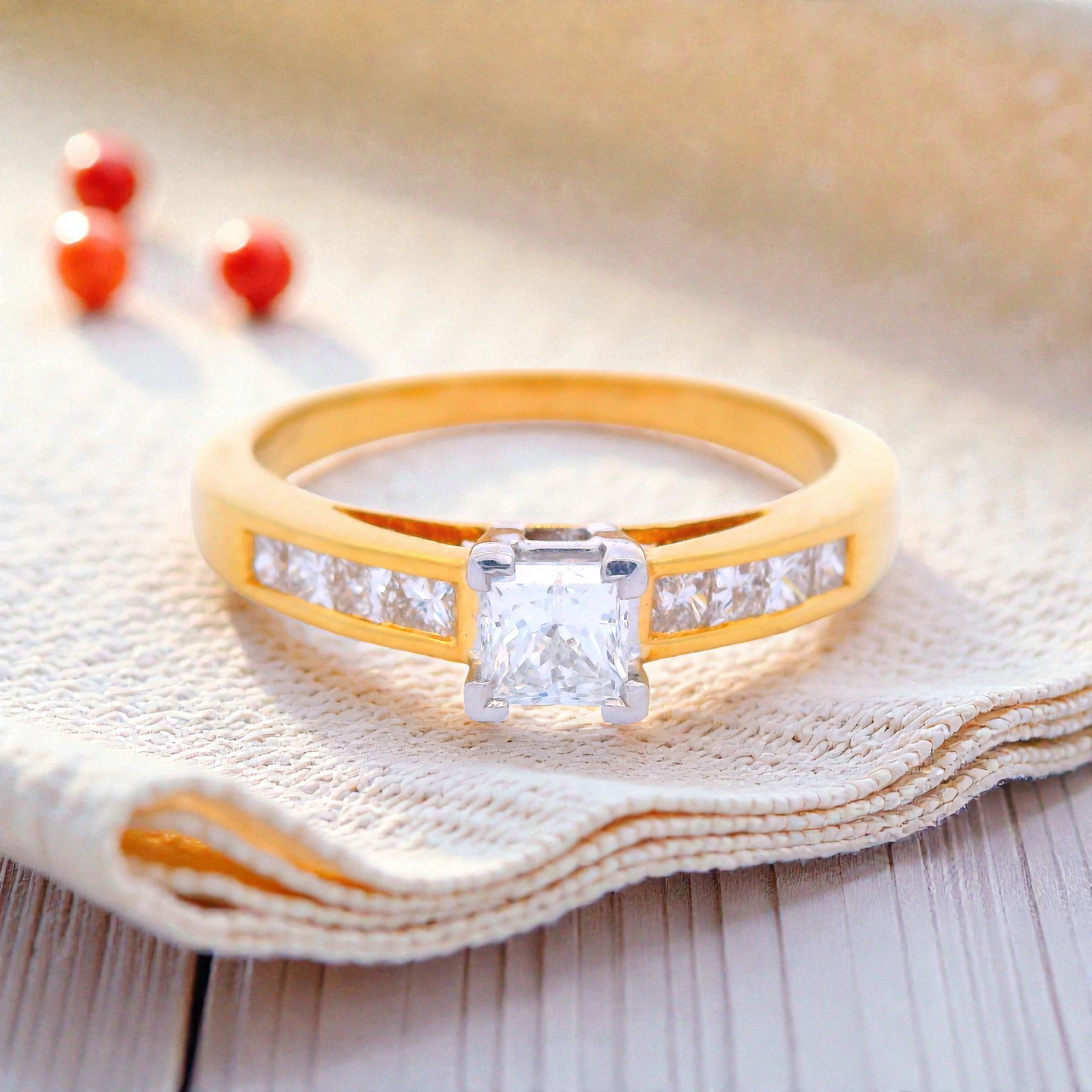 Princess Cut Diamond and Channel Set Shoulder Ring