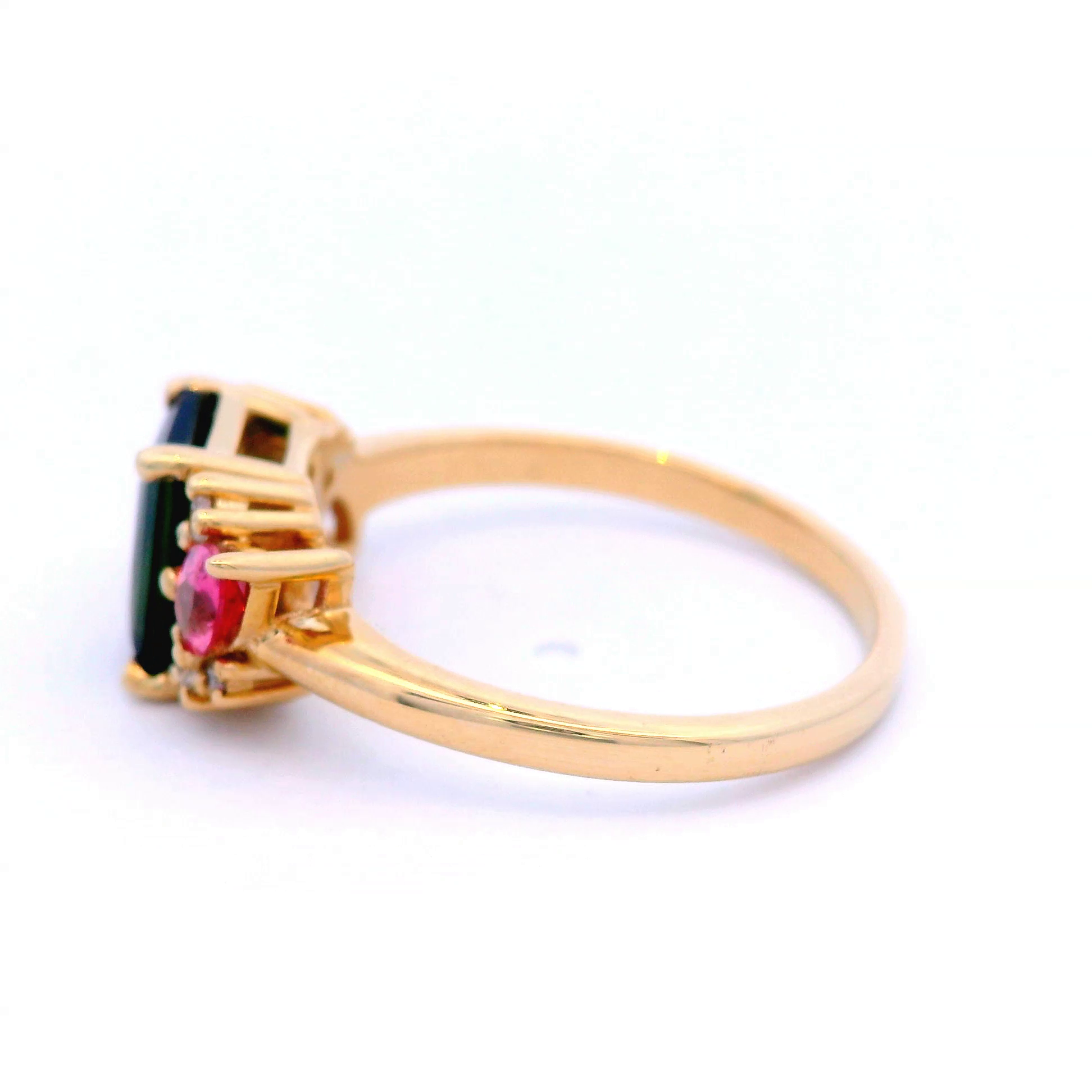 Green and Pink Tourmaline Dress Ring in Yellow Gold